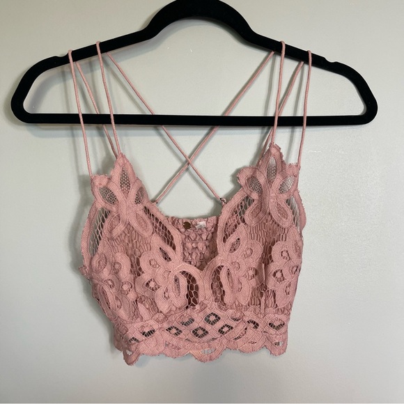 FREE PEOPLE FP One Adella Bralette Size XS Dusty Pink Mauve Lace Thin Straps - Picture 1 of 5